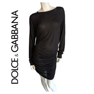 Dolce & Gabbana Black Knit Ruched Short Dress
